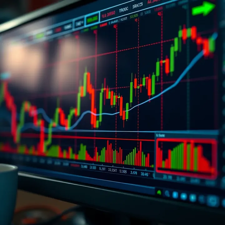 Chart displaying candlestick patterns and technical analysis tools