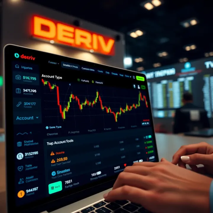 Overview of Deriv trading platform interface showcasing various account types and trading tools