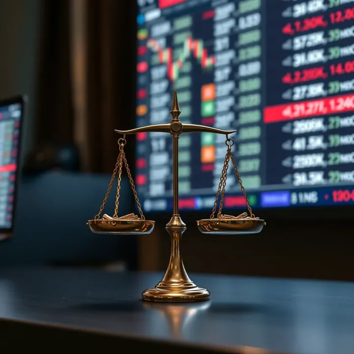 Illustration showing balanced scales representing risks and benefits of binary options