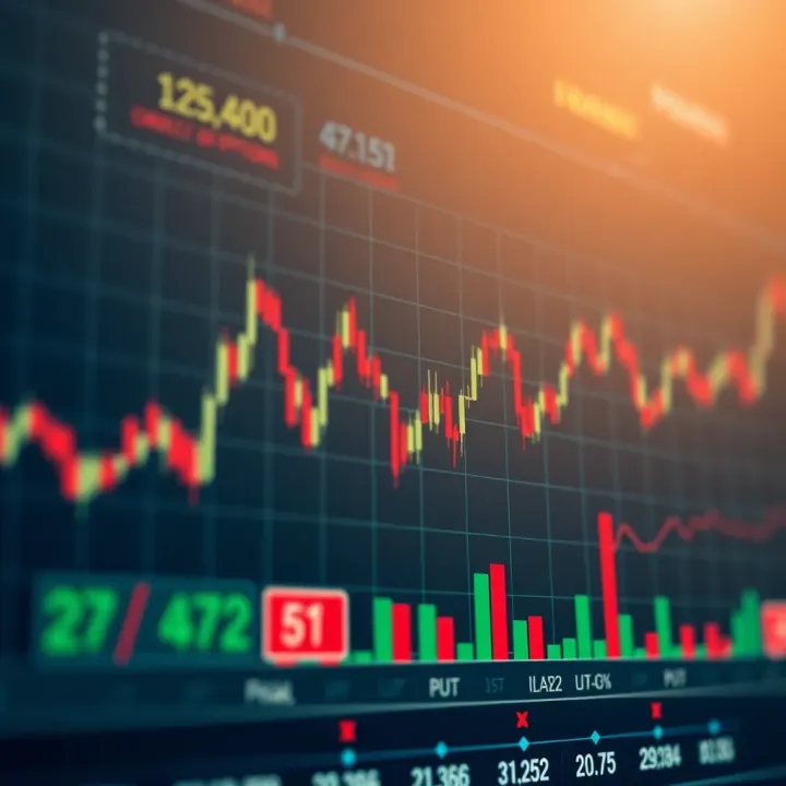 Graph depicting fluctuating digital asset prices with highlighted binary options call and put choices