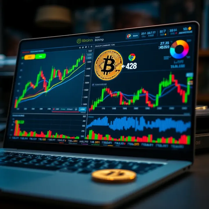 Illustration of automated cryptocurrency trading platform interface with charts and data analytics