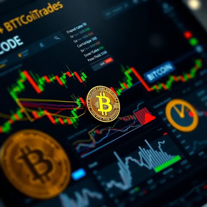 Dashboard showcasing Bitcoin Code platform with graphs and trading options