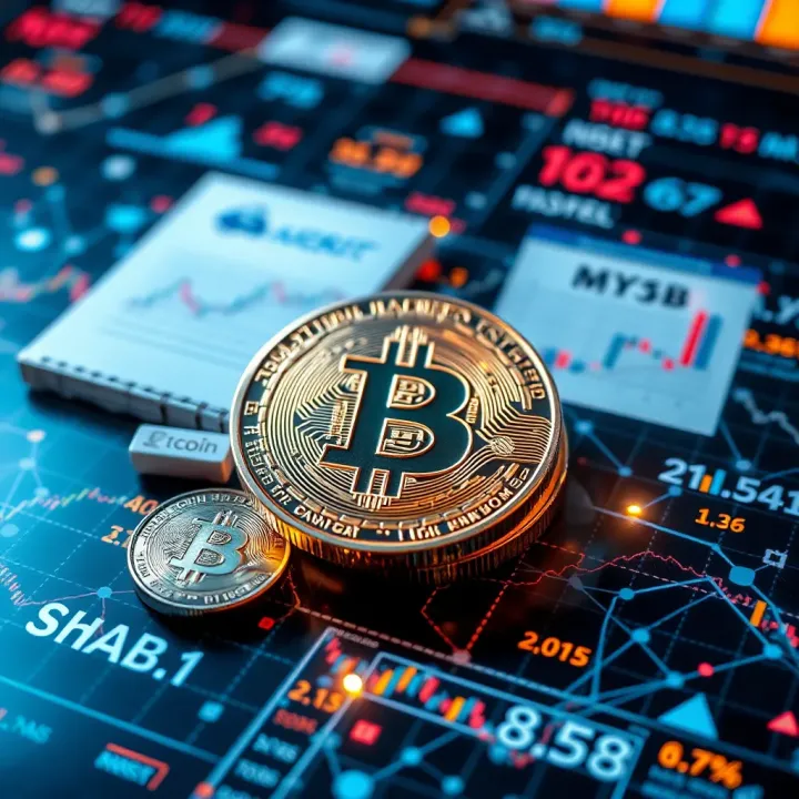 Abstract illustration of blockchain technology interconnected with regulatory documents and market indicators