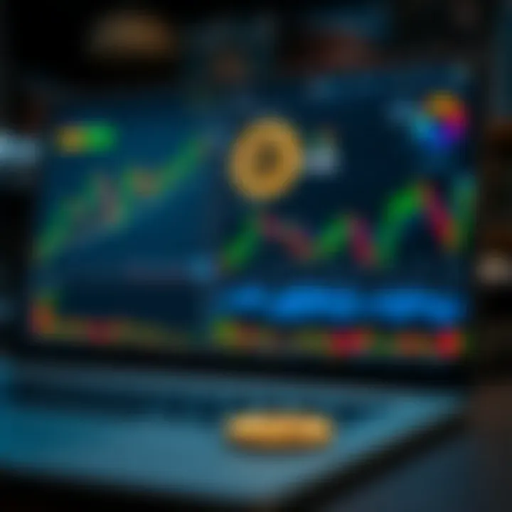 Illustration of automated cryptocurrency trading platform interface with charts and data analytics