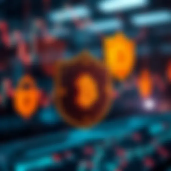 Security Features Ensuring Safe Cryptocurrency Transactions Conceptual representation of cryptocurrency security with digital locks and shield icons