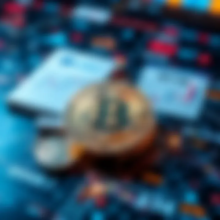 Abstract illustration of blockchain technology interconnected with regulatory documents and market indicators