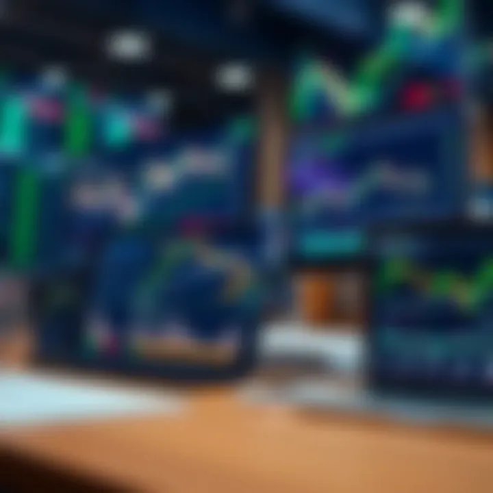Financial trading platforms displayed on multiple digital devices with charts and graphs