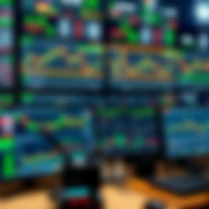 Variety of Trading Assets on Digital Platforms Illustration showing different types of trading assets like stocks, currencies, and commodities on digital screens