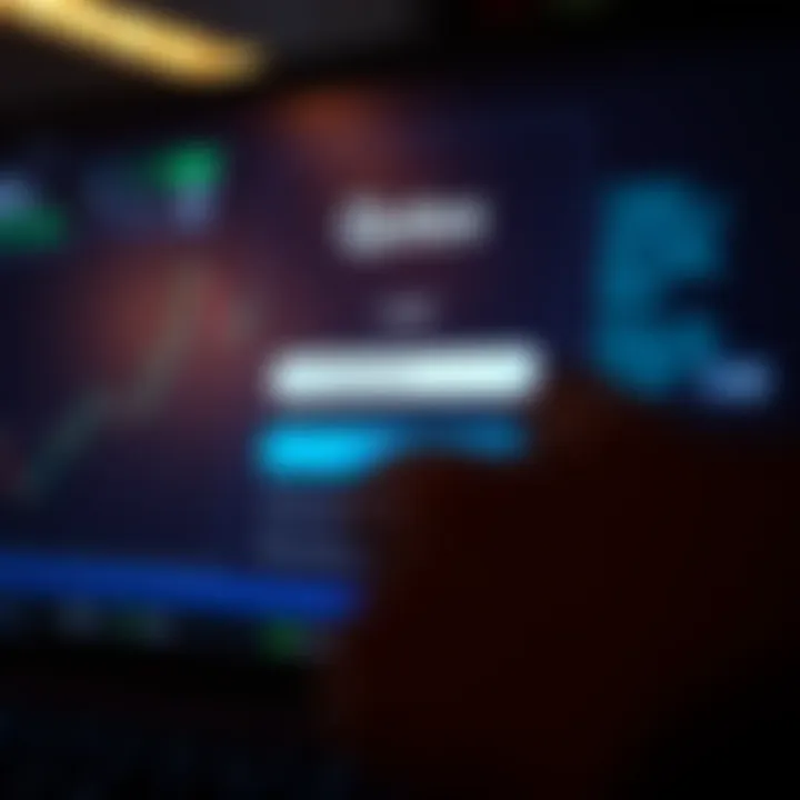 Login screen of Quotex platform with username and password fields visible