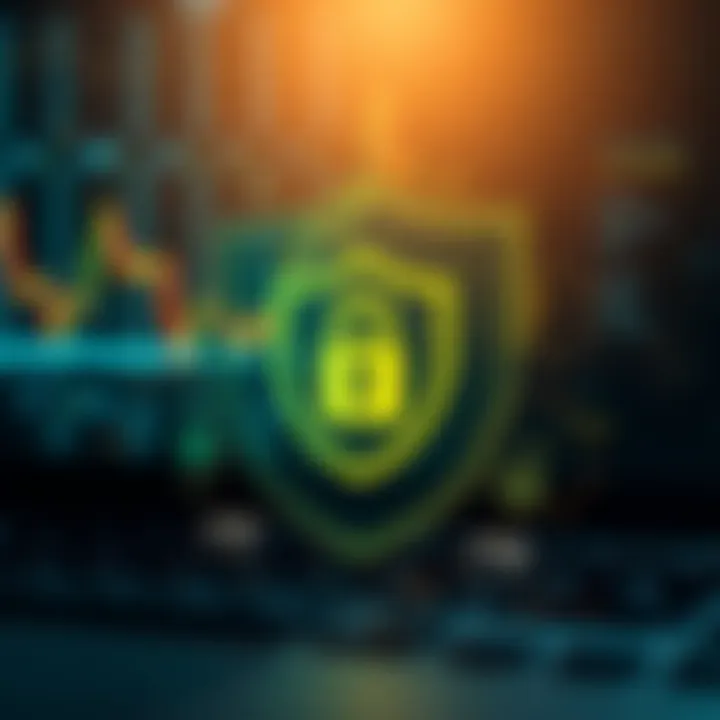 Security shield icon with digital background representing online trading safety and regulation
