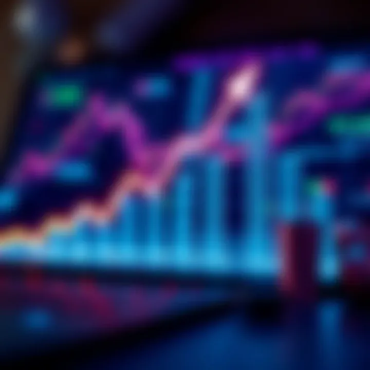 Conceptual illustration of financial growth with upward trend graph and digital elements