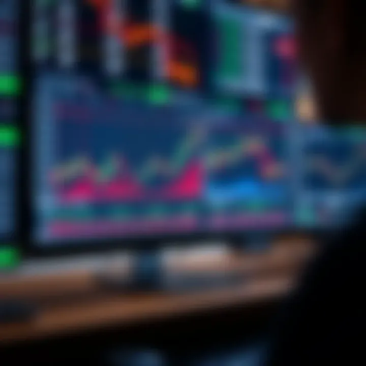Illustration showing a computer screen displaying a demo trading account interface with charts and financial data