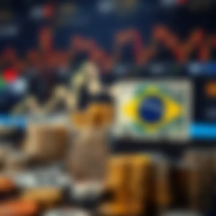 Illustration showing economic factors influencing currency exchange between Europe and Brazil