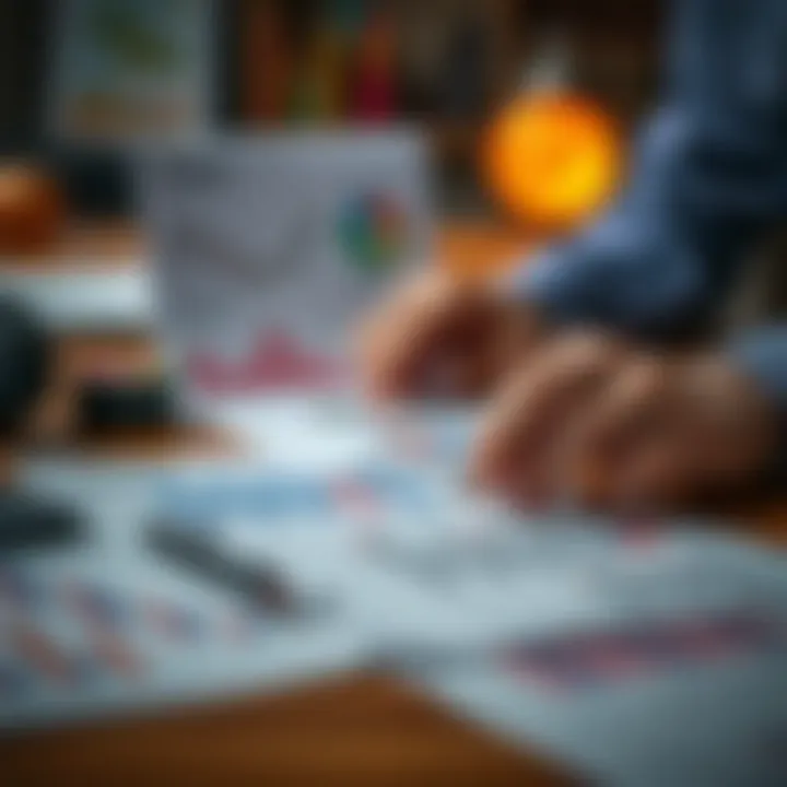 Financial planner with charts and documents showing budget allocation and analysis