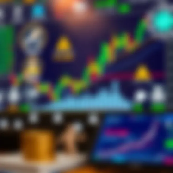 Various financial instruments and customer support icons representing forex broker features