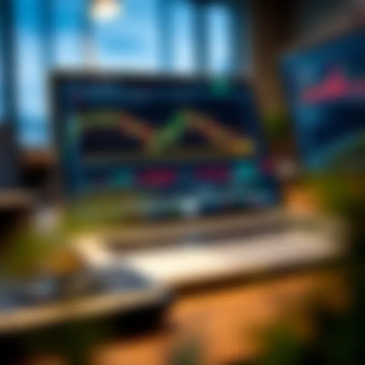 Forex Trading Platform with Analytical Tools Laptop displaying forex trading platform with charts and data analytics