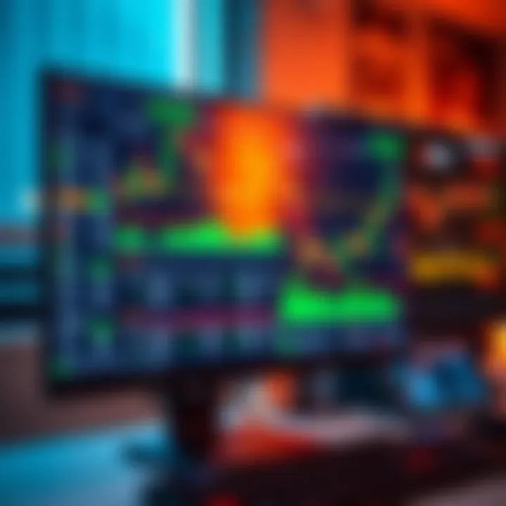 Computer screen displaying IQ Option trading platform interface with charts and tools