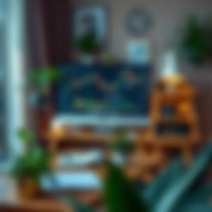 Organized home office desk with computer, notebook, and plants enhancing productivity