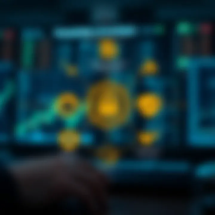 Graphical representation of investment strategies with icons for security, fees, and market trends