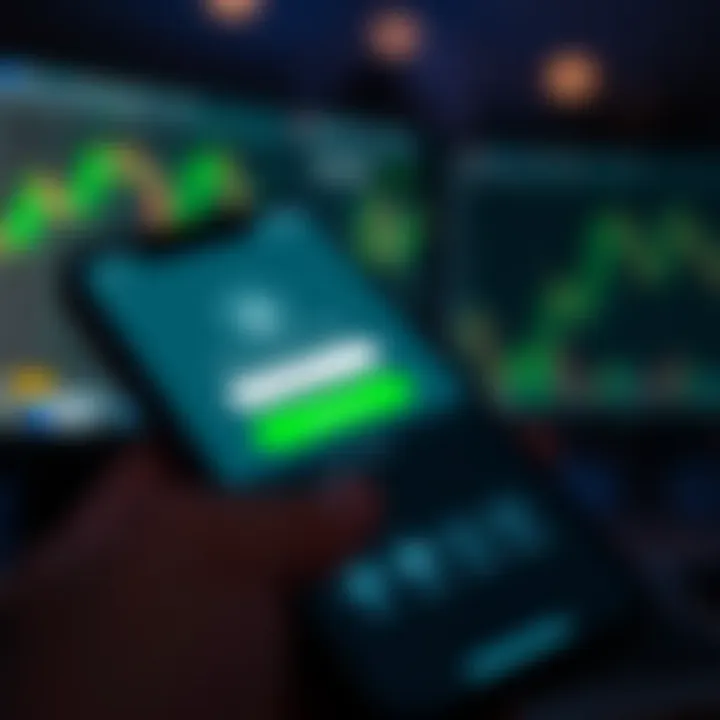 Mobile device displaying the Iq Option X APK app with secure login and financial data