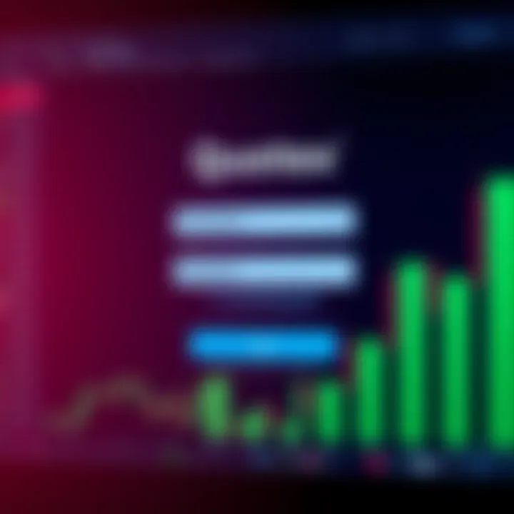 Login screen interface of Quotex platform showing username and password fields