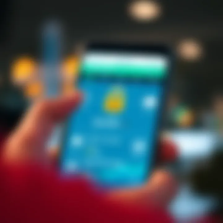 Illustration of a user navigating a mobile brokerage app with icons representing investment options and security features