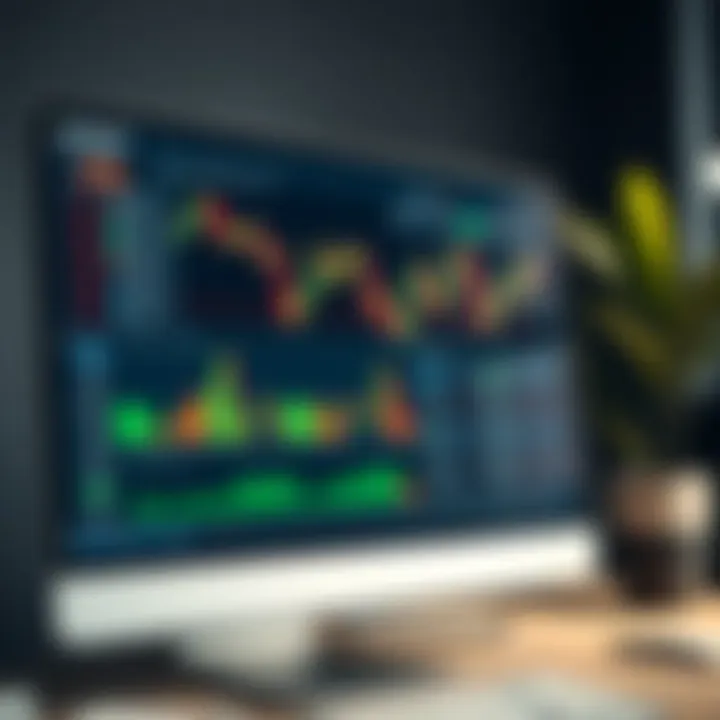 Screenshot showing the Quotex trading platform interface on a desktop computer with various charts and trading tools visible