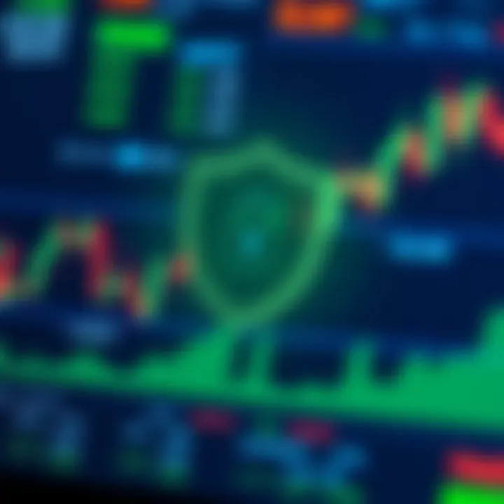 Security shield symbol over trading interface representing secure online investments