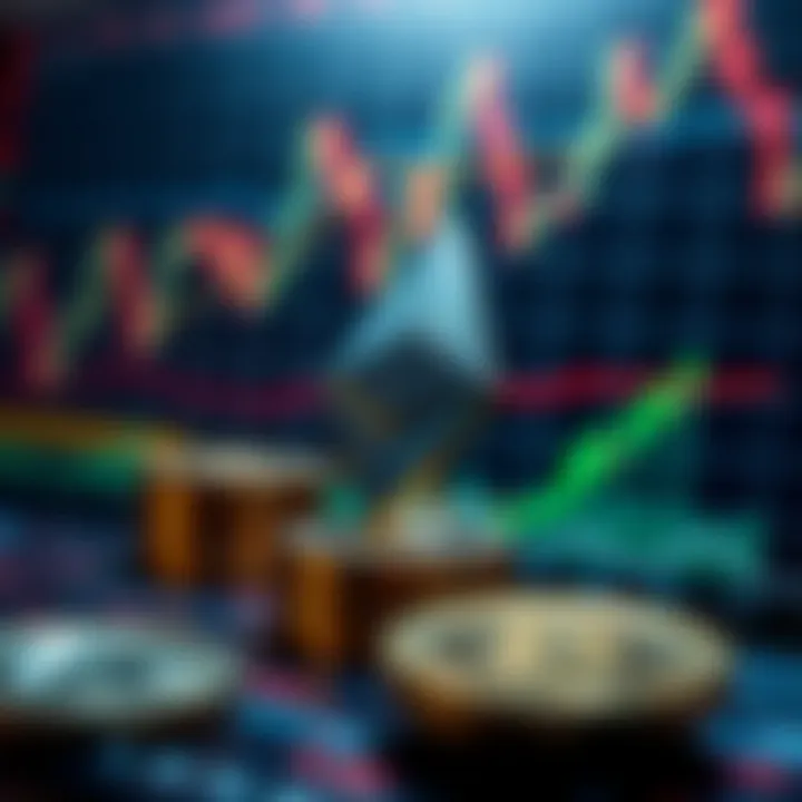 Illustration of technical charts and economic indicators influencing cryptocurrency values