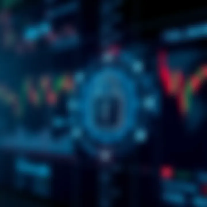 Secure technology concept with digital lock and financial graphs