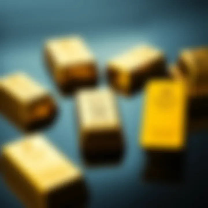 Different sizes of gold bars arranged to compare weights and international standards