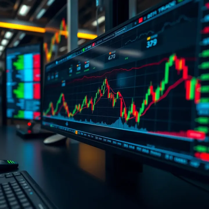 Graph showing automated trading system executing transactions on financial market screens