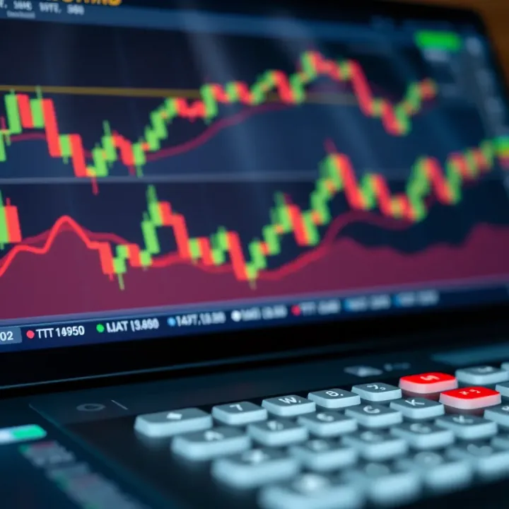 Digital interface displaying CFD trading calculator with financial charts