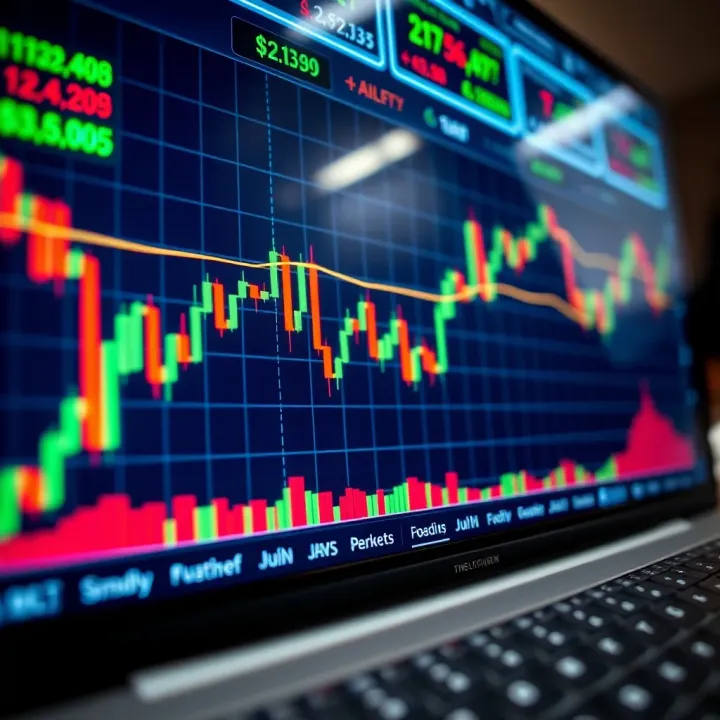 Graph showing fluctuating prices and CFD trading interface on a digital screen