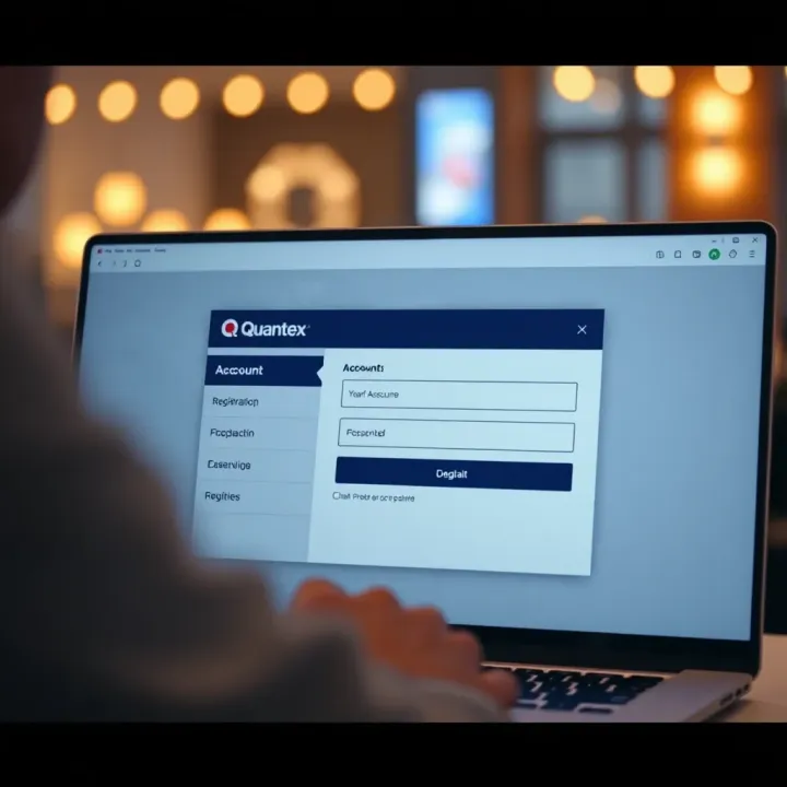 User interface showing account registration form on Quantex trading platform