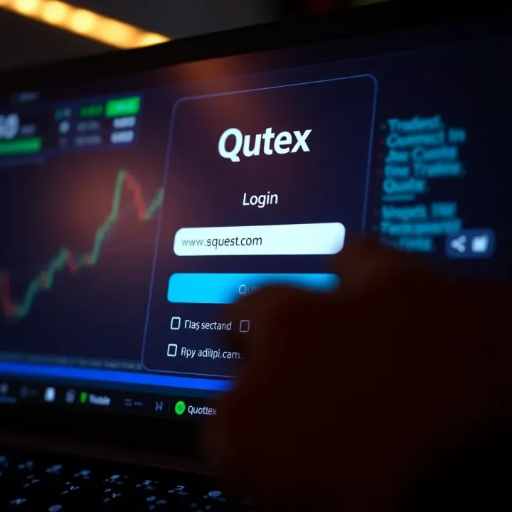 Login screen of Quotex platform with username and password fields visible