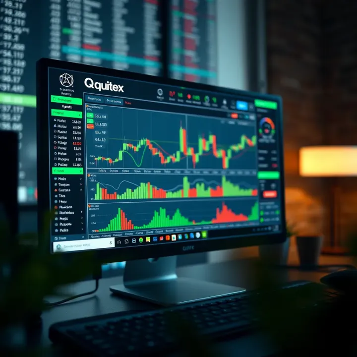 Quotex Application Interface on PC Computer screen displaying Quotex application interface with trading charts and tools