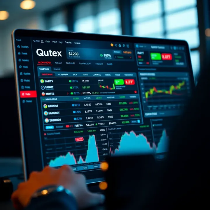 Screenshot showing the official Quotex website interface with trading options and real-time market data