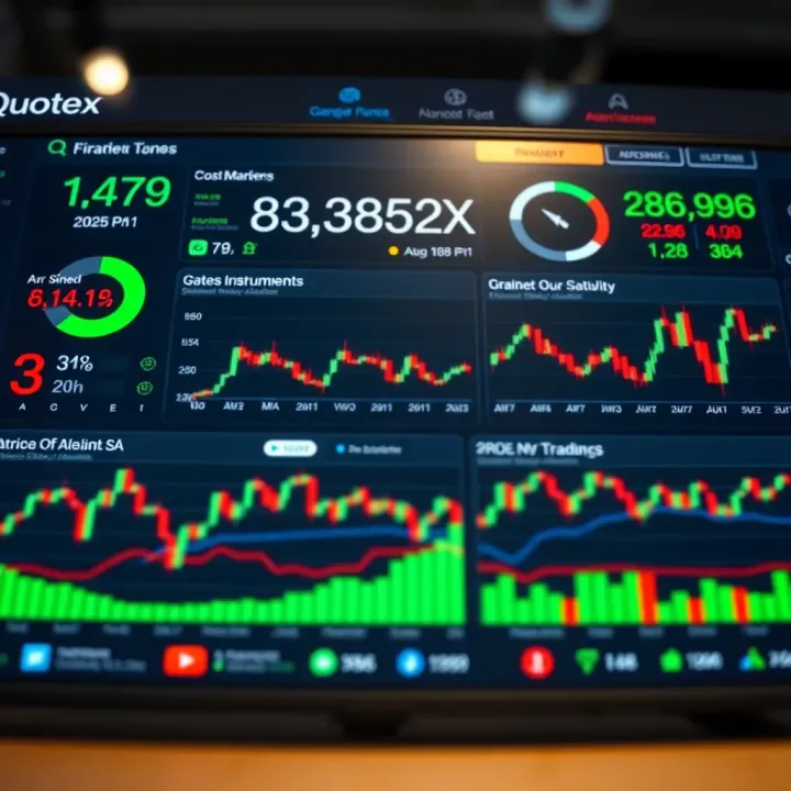 Quotex Platform Dashboard and Market Instruments Overview Dashboard overview of Quotex trading platform showing various financial instruments and market trends