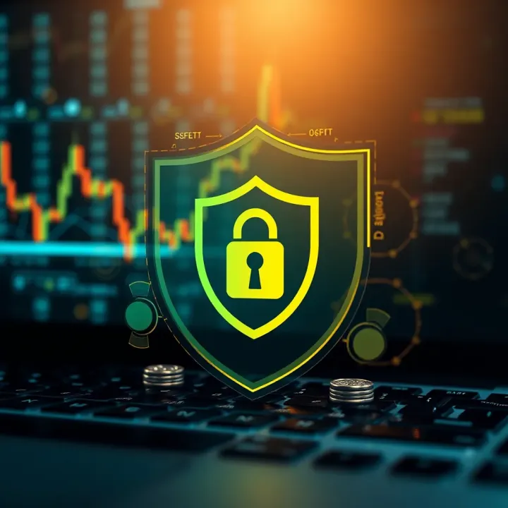 Security shield icon with digital background representing online trading safety and regulation