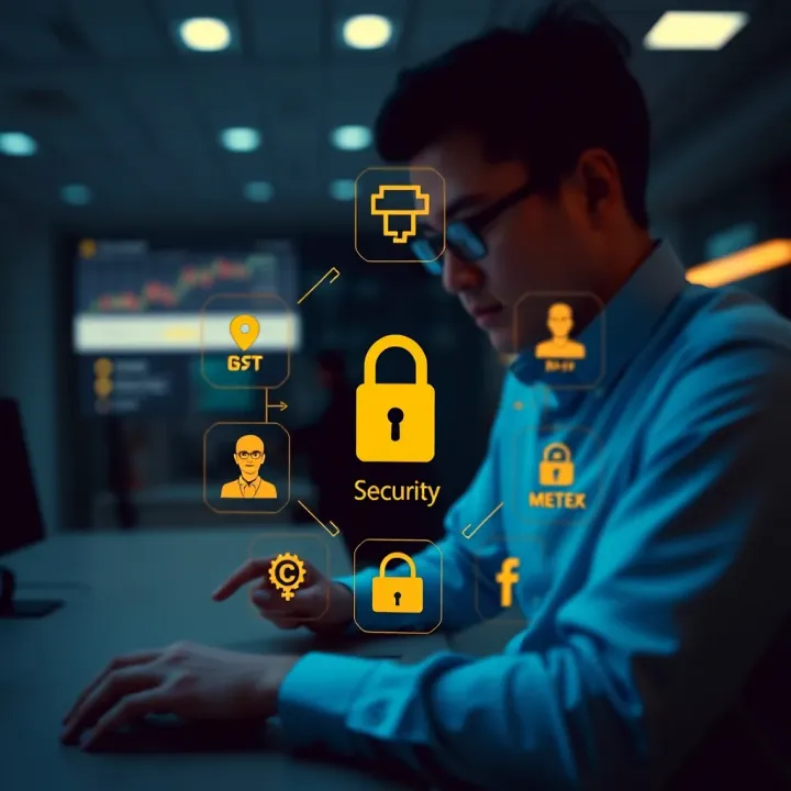 Security Features and Customer Service at Cotex Brokerage Graphical representation of financial security measures and customer support icons