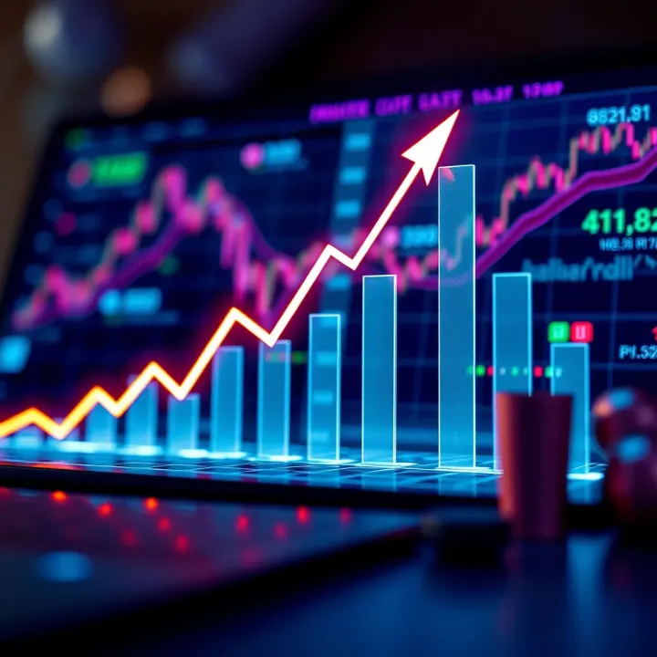 Conceptual illustration of financial growth with upward trend graph and digital elements