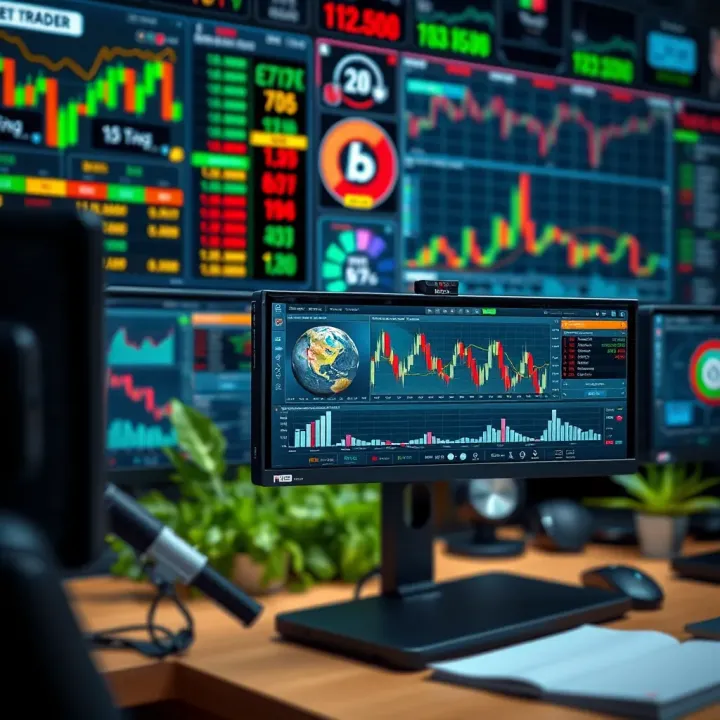 Illustration showing various financial charts and trading platforms representing brokerage services for traders