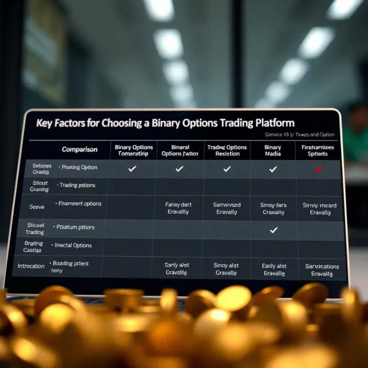 Key Factors for Choosing a Binary Options Trading Platform Graphic showing comparison criteria for selecting a reliable binary options platform