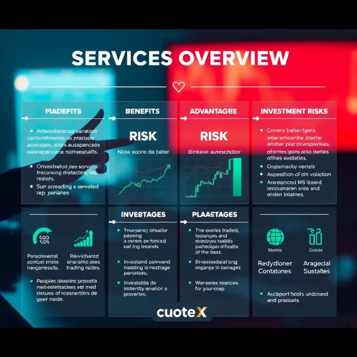 Cuotex Services Overview: Benefits and Risk Assessment Graphical representation of Cuotex services highlighting advantages and investment risks for users