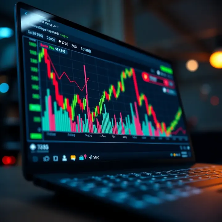 Graph showing simulated stock market trades on a digital platform interface