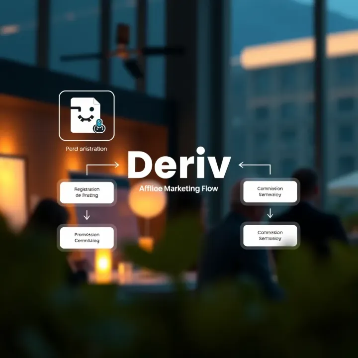 Diagram illustrating the affiliate marketing flow within the Deriv platform highlighting user registration, promotion, and commission earning stages