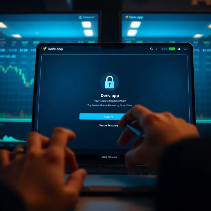 Secure login screen of Deriv.app demonstrating investor access and account protection features