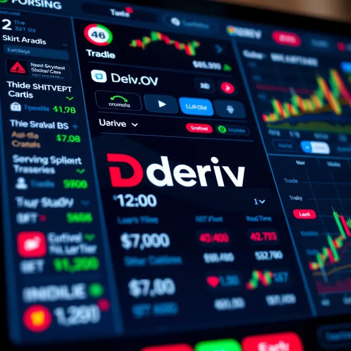 User interface of Deriv app showing various trading options and real-time data
