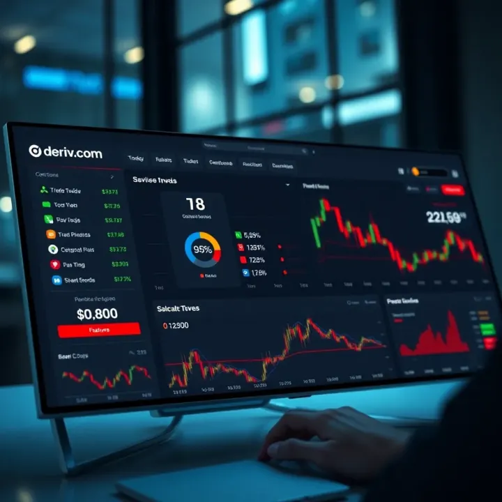 Dashboard of Deriv.com displaying navigation menu and key platform features